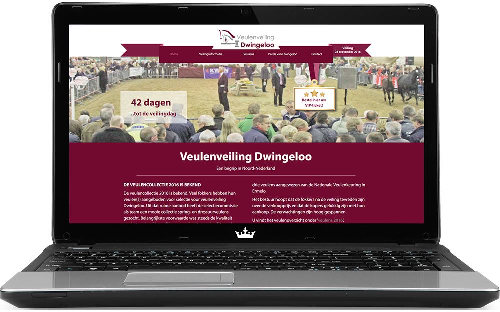 De website van Veulenveiling Dwingeloo in een laptop
