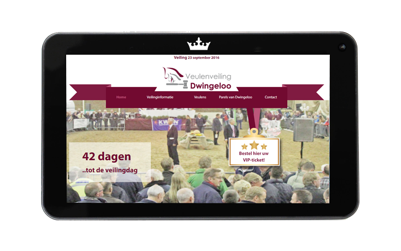 De website van Veulenveiling Dwingeloo in een tablet